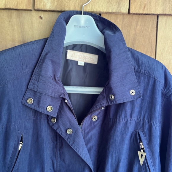 APROPOS Vintage 90s XL Navy Lining Full Zip Snap Windbreaker Parka Coat - Picture 3 of 16